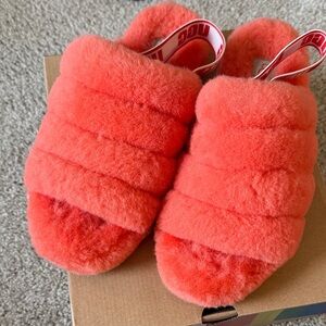 UGG Neon Coral Fluff Yeah Slides